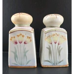 Antique Pre 1921 Nippon Hand Painted Floral Salt And Pepper Shakers Japan